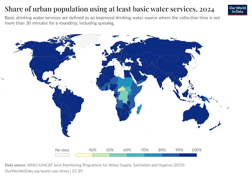 A thumbnail of the "Share of urban population using at least basic water services" chart
